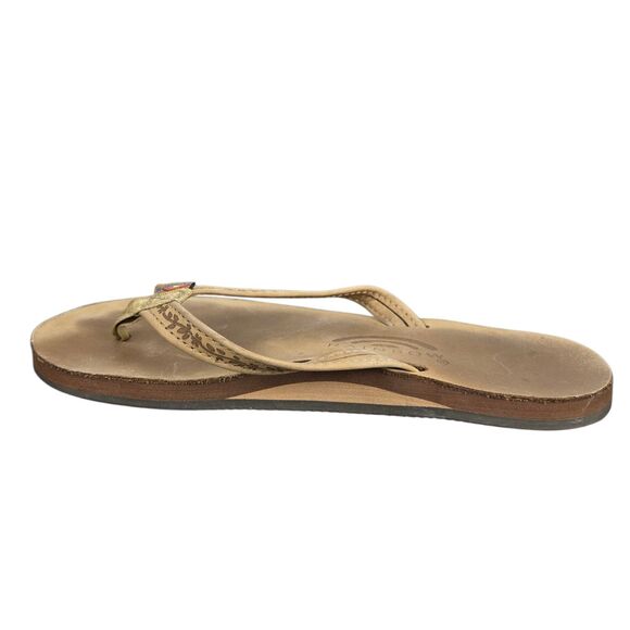 Rainbow Sandals Las Flores Women's Sz 6.5 -7.5 Brown Leather Floral Etching - Picture 9 of 13